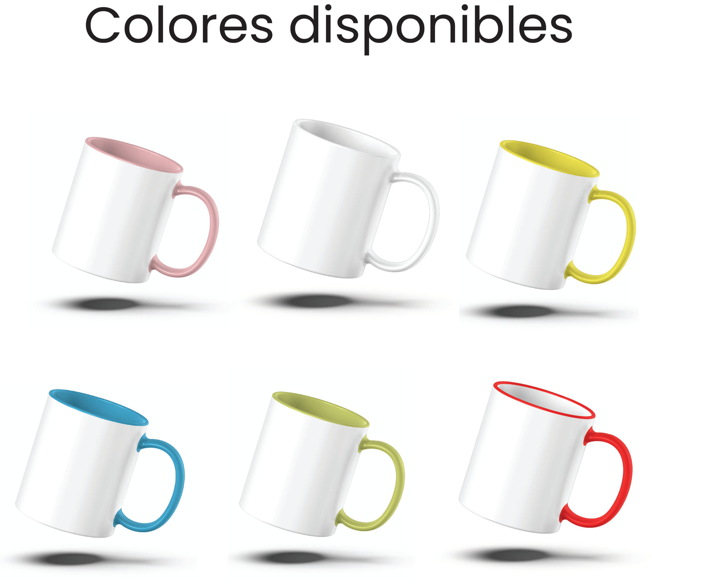 6 colores de tazas personalizadas - roja, blanca, amarillo, azul, verde y rosa